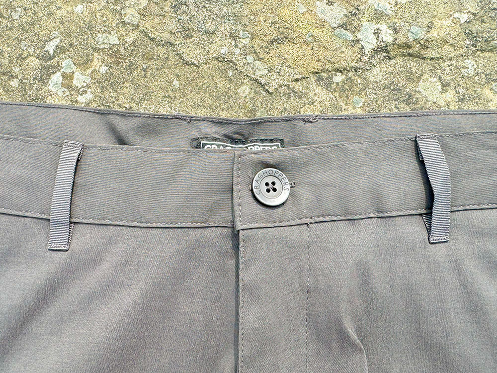 Button fasten up and large belt loop on hiking shorts