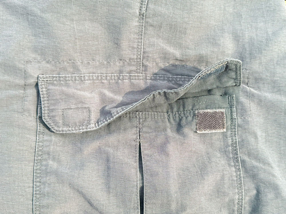 Velcro fastening on cargo pocket on hiking shorts