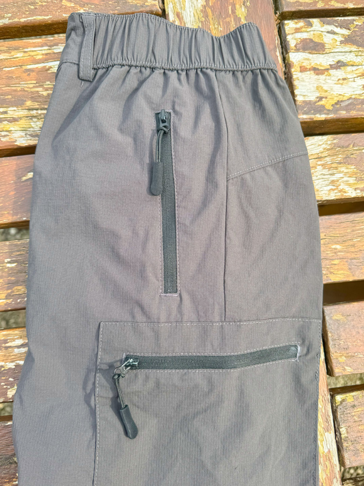 Zipped side pockets on hiking shorts