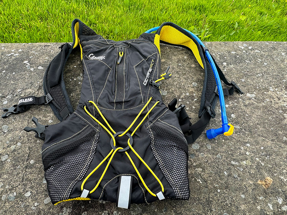 Back of a hydration pack with a small amount of storage