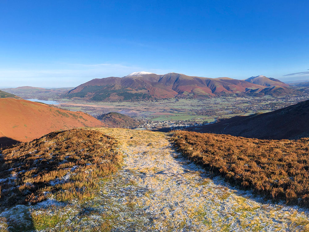 Looking towards Skiddaw, Blencathra and Bassenthwaite Lake in the Lake District
