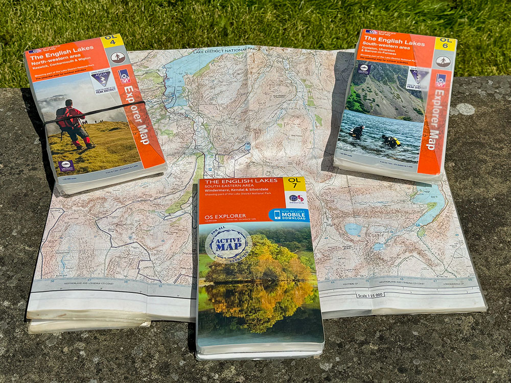 The four Ordnance Survey Lake District maps