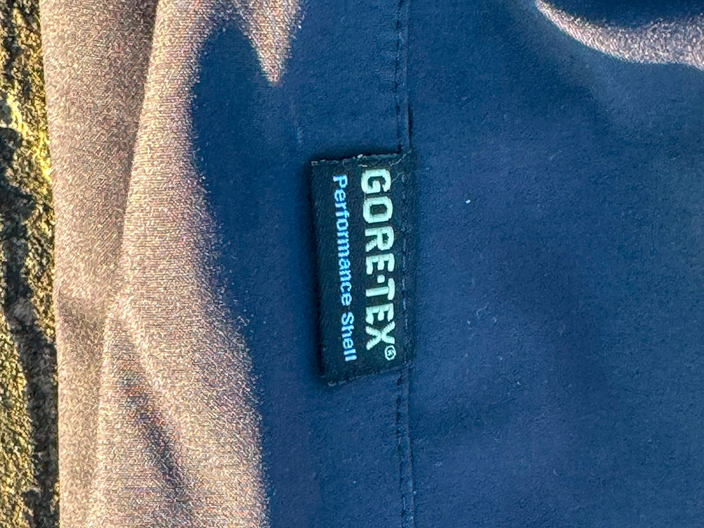 Gore-Tex tag on waterproof walking trousers