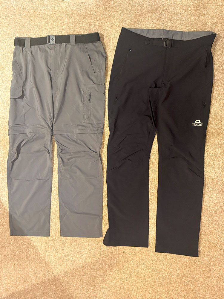 Standard and convertible hiking trousers side by side