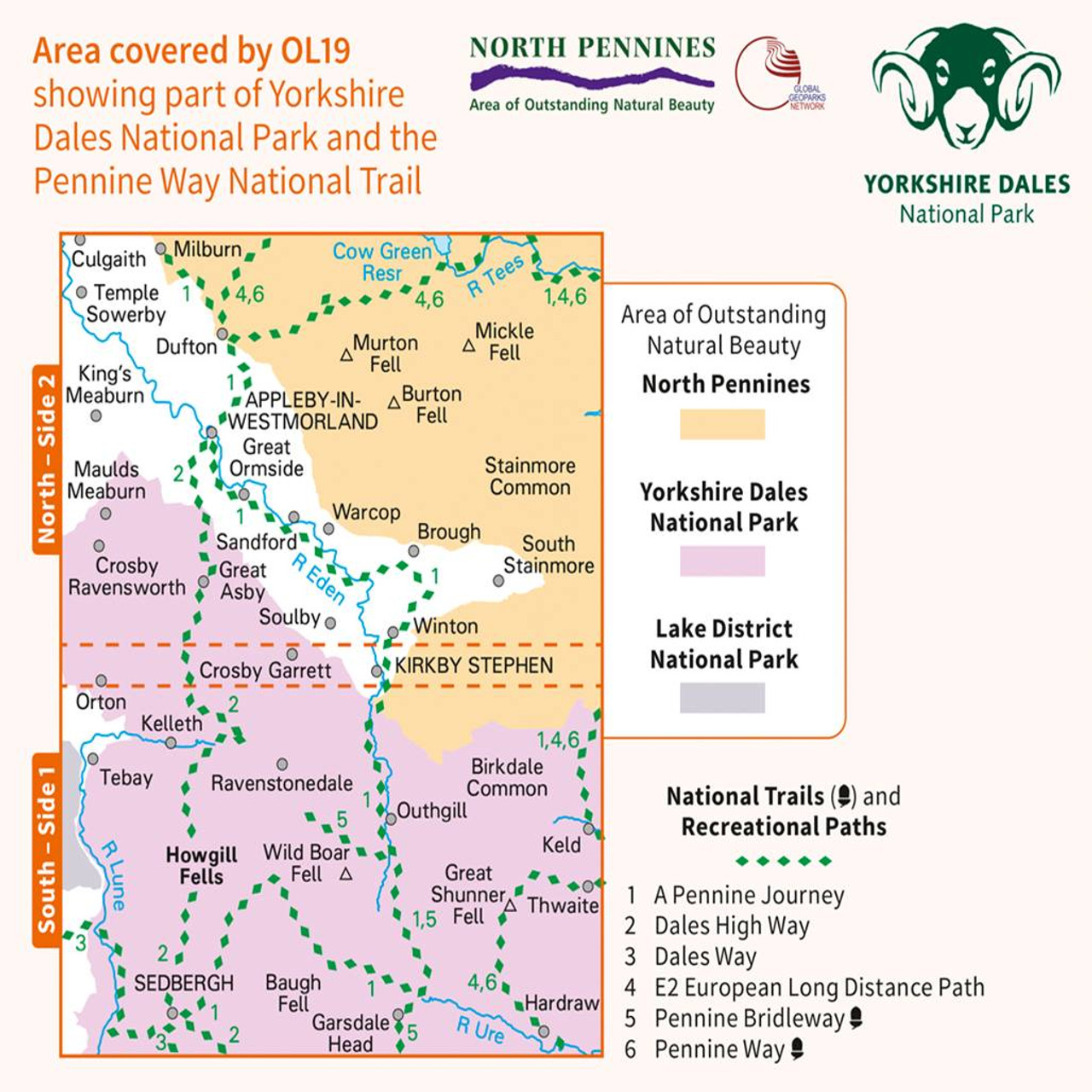 Howgill Fells and Upper Eden Valley Map - Explorer Map OL19 - area