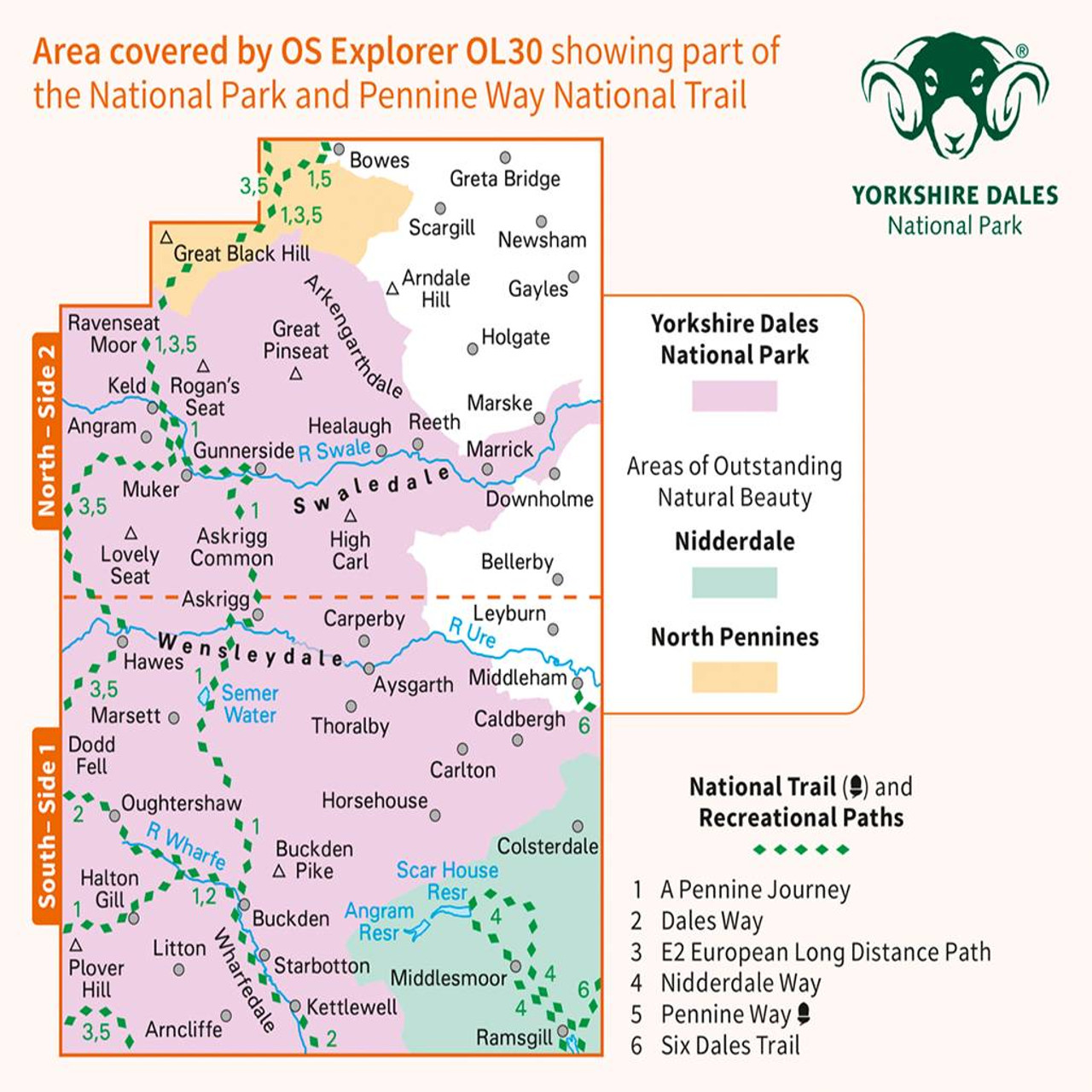 Yorkshire Dales Map - Northern & Central - Explorer Map OL30 - area