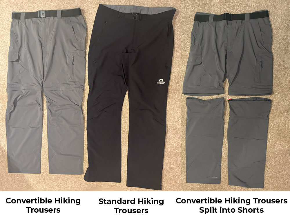 Standard and convertible hiking trousers