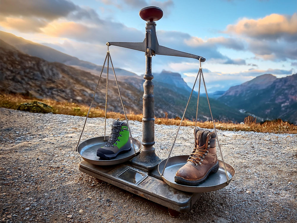 Two boots on a weighing scale