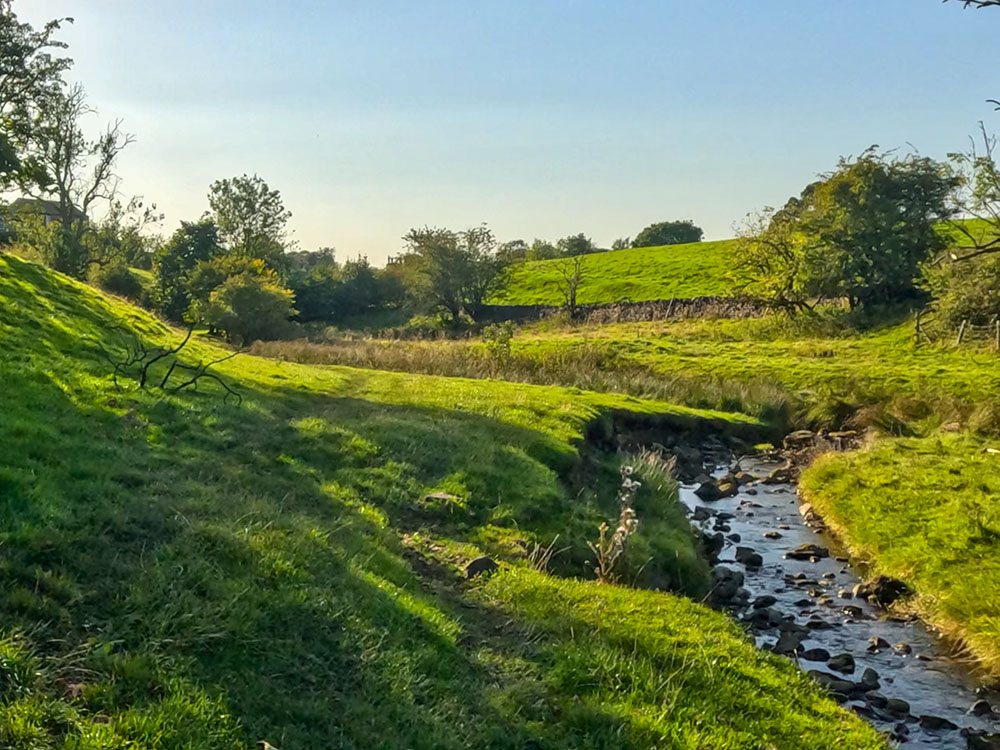 The path pulls in alongside Downham Beck