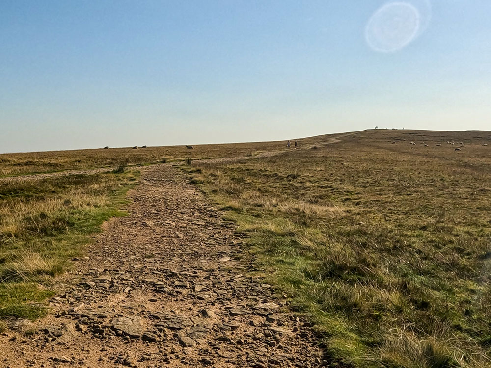 The path away from the wall heading up to the triangulation point on the summit of Pendle Hill