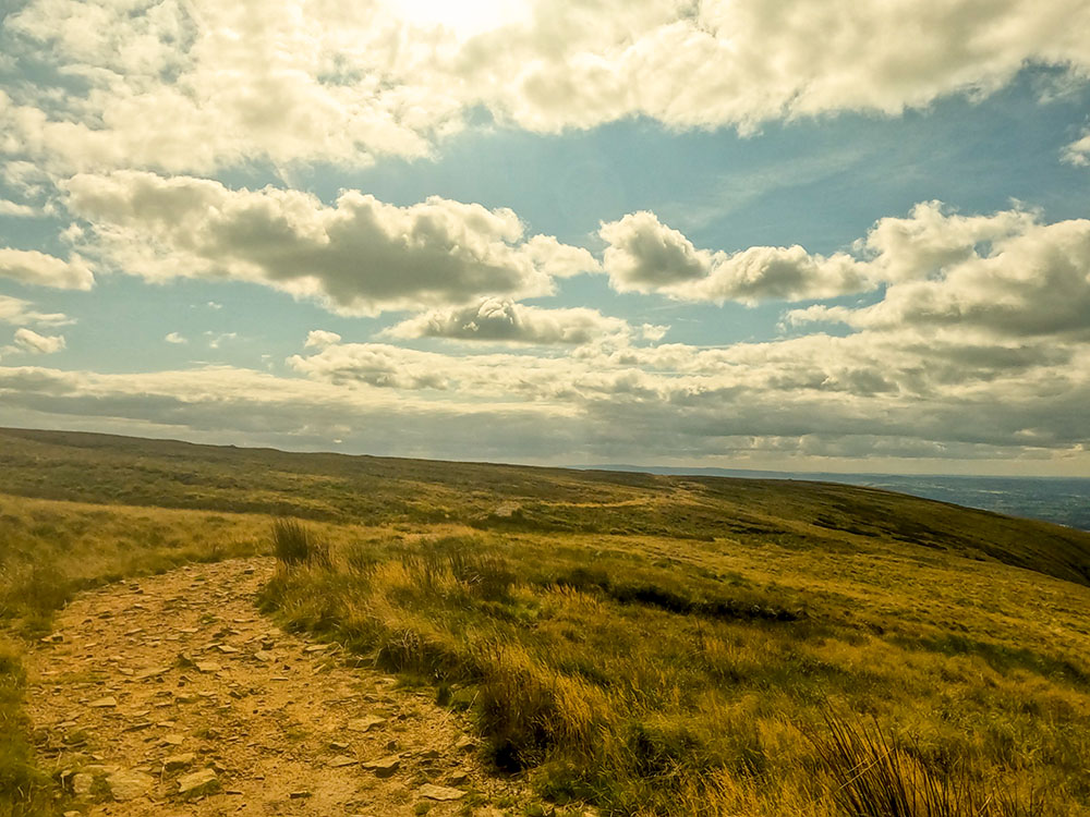 The rougher path heading across Pendle Moor away from the Scout Cairn